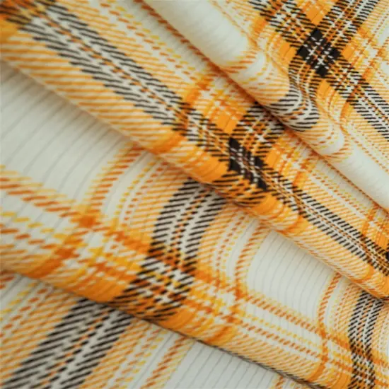 Soft 4&times;2 Rib Knit Plaid Fabric, 87% Polyester, 58/60&Prime; Width Stretchy Apparel Material IVORY/MUSTARD {3}