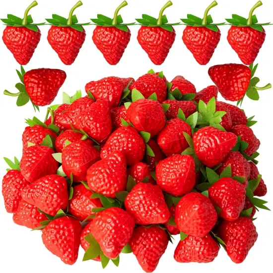 40Pcs Artificial Lifelike Fruit Plastic Strawberries,Fake Red Strawberries {1}