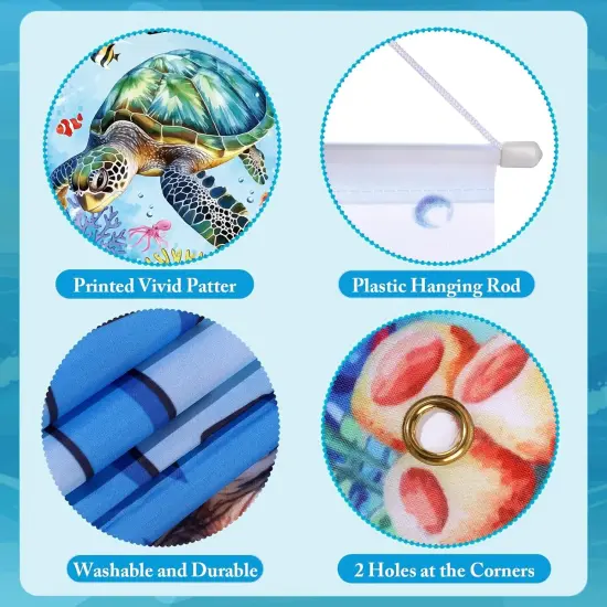 Welcome Summer Porch Banner Sea Turtle Summer Door Banner Hawaiian Ocean Nautical Porch Sign Welcome Hanging Banner Decor Tropical Sea Turtle Seasonal Outdoor Indoor Holiday Cruise Party Decorations {5}