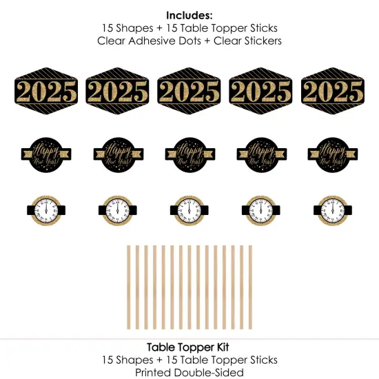 Big Dot of Happiness New Year's Eve - Gold - 2025 New Years Eve Party Centerpiece Sticks - Table Toppers - Set of 15 {7}