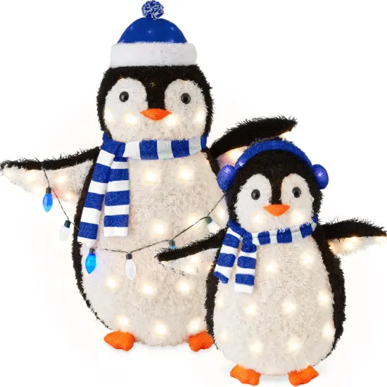 Best Choice Products 2-Piece Lighted 3ft Pop-Up Penguin Family Outdoor Christmas Decoration w/ 150 LED Lights Blue {1}