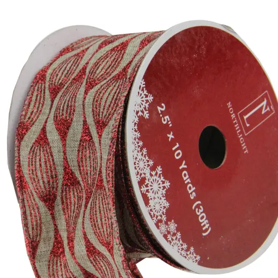 Northlight Brown and Red Glittered Christmas Wired Craft Ribbon 2.5" x 10 Yards {4}