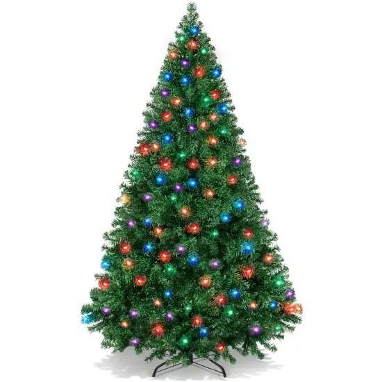 Best Choice Products 6ft Pre-Lit Premium Hinged Artificial Christmas Pine Tree w/ 1,000 Tips, 250 LED Lights, Metal Base Green {1}
