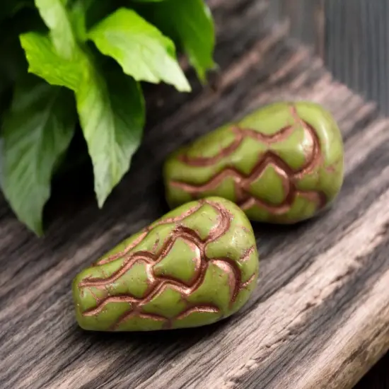 *6* 25x12mm Copper Washed Opaque Olive Green Mermaid Scale Large Drop Beads {3}