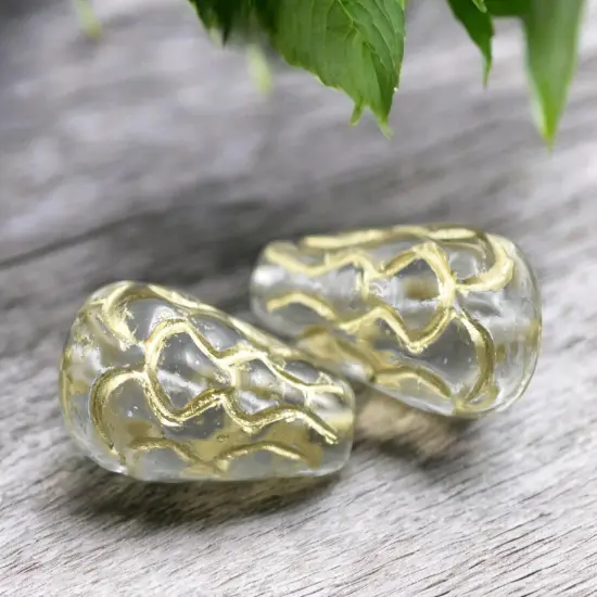 *6* 25x12mm Gold Washed Crystal Mermaid Scale Large Drop Beads {2}