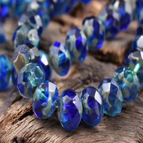 Sapphire Aqua Picasso Fire Polished Rondelle Beads - 5x7mm or 6x8mm {7}
