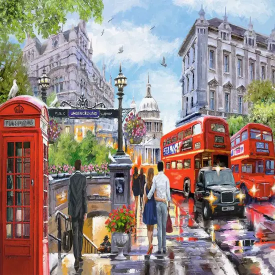 2000 Piece Jigsaw Puzzle, Spring in London, City center, Red Bus, UK, Great Britain, Puzzle of England, Adult Puzzles, Castorland C-200788-2 {2}