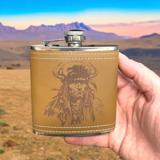 6oz Native Warrior Leather Flask {6}