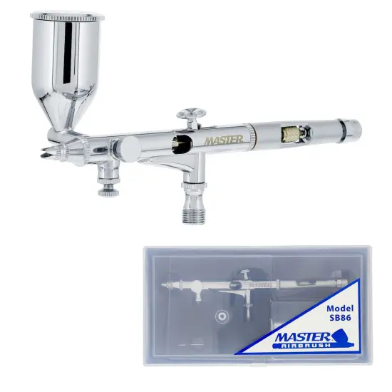 SB86 High Precision Detail Control Dual-Action Side Feed Airbrush Set Kit with a 0.2mm Fluid Tip, 1/2 oz. Gravity Cup {1}