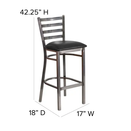 Emma and Oliver 2 Pack Clear Coated Ladder Back Metal Restaurant Barstool BlackVinyl/ClearCoat {3}