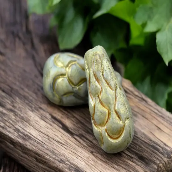 *6* 25x12mm Alabaster Green Moss Mermaid Scale Large Drop Beads {2}