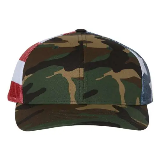 Richardson&reg; Printed Mesh Trucker Cap Green Camo/S Stripes {1}