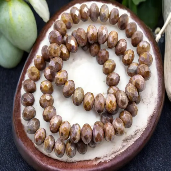 *25* 6x8mm Matte Lavender Mauve Goldstone Fire Polished Rondelle Beads {2}