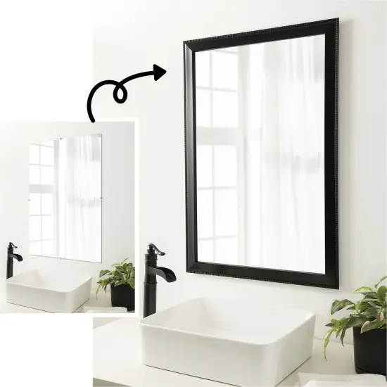 Amanti Art Mirror Makeover Bathroom Mirror Frame Border Kit- Fully Assembled Peel and Stick Frame - Mirror NOT Included - Avon Black Trim {1}