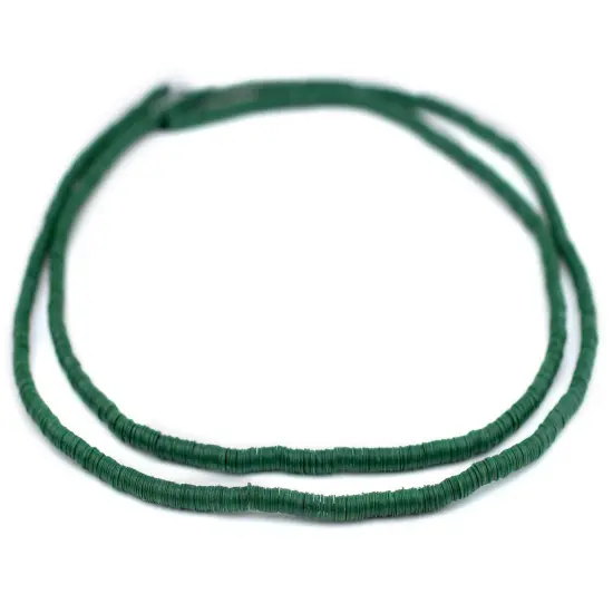 The Bead Chest Forest Green Vinyl Phono Record Beads 4mm Ghana African Disk 34 Inch Strand Handmade {3}