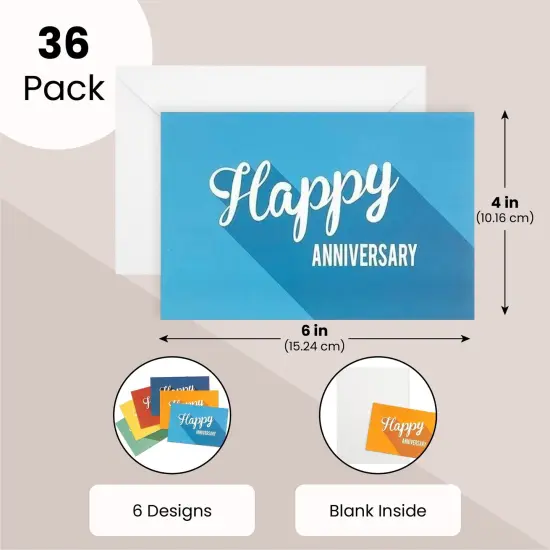 36 Pack Happy Anniversary Cards Bulk with Envelopes - Work, Wedding, Employee Appreciation Cards (Retro Design, Blank Inside, 4x6 In) Multicolor {4}