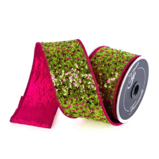 2.5" Sequin Treasure Ribbon: Hot Pink/Lime (5 Yards) {1}