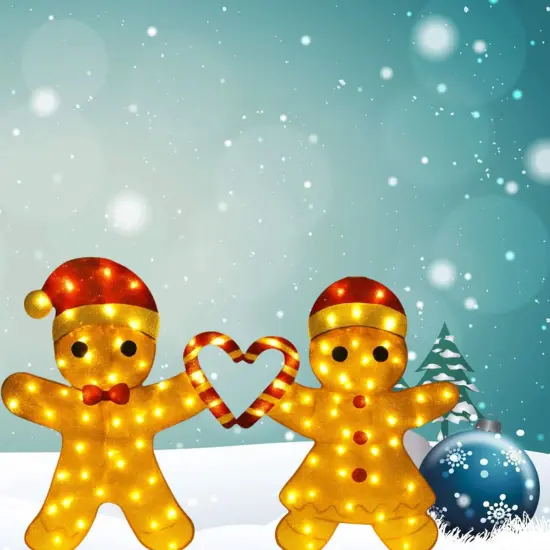 Sweet 32 Inch Tall Light Up Gingerbread Couple for Holiday Indoor Outdoor Decor {4}