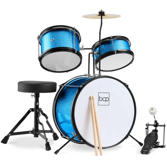 Best Choice Products Kids Beginner 3-Piece Drum, Musical Instrument Set w/ Sticks, Cushioned Stool, Drum Pedal Black {7}