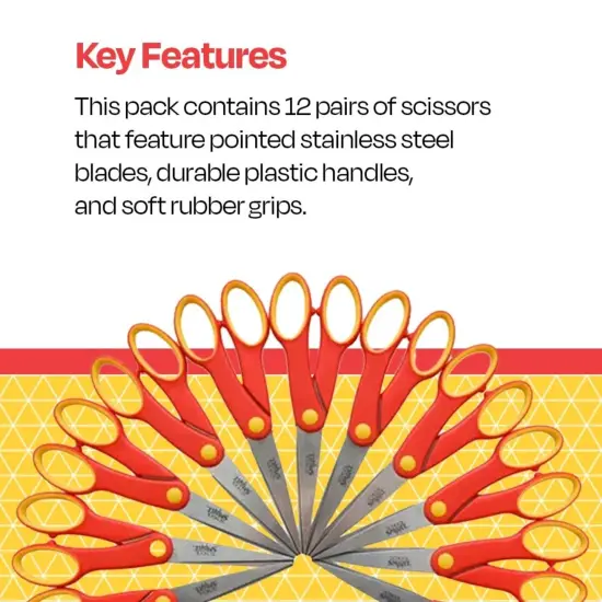 School Smart Pointed Tip Scissors, 6-1/4 Inches, Red, Pack of 12 {6}