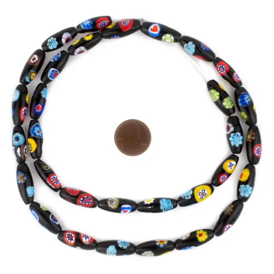 The Bead Chest Premium Oval Millefiori Beads 20x8mm Ghana African Multicolor Glass Large Hole 24 Inch Strand Handmade {2}