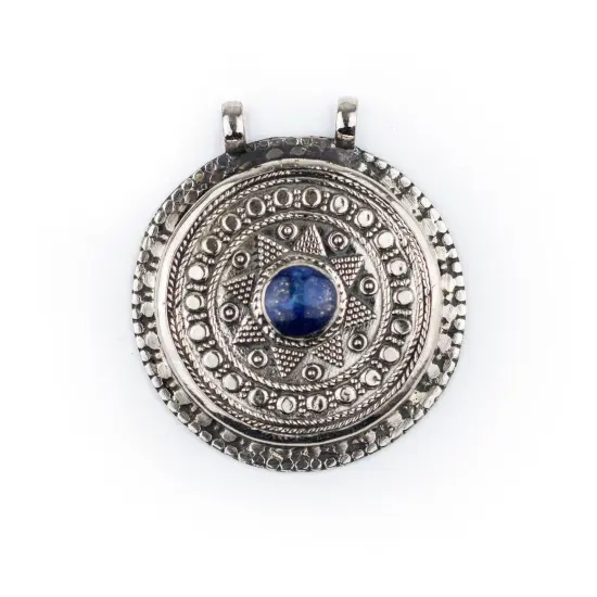 The Bead Chest Lapis-Inlaid Afghan Tribal Pendant (42x46mm) {1}