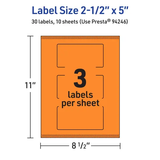 Avery Bright Orange Paper Labels, 2.5" x 5" Rectangle {5}