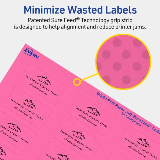 Avery Bright Pink Paper Labels, 1" x 2" Rectangle {4}