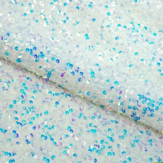 Sanibel Seashell Stretch Velvet Sequin Fabric White/Irid {1}