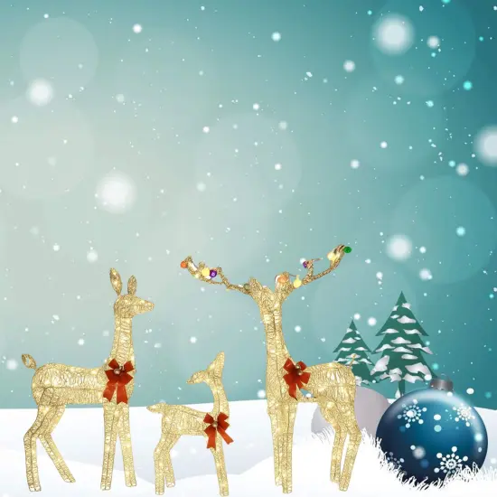 Glittering PVC Christmas Deer Set for Lawn and Garden Decorations 52"+46"+29" {1}