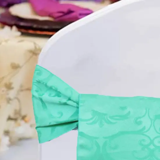 10 Pieces Tiff Blue or Aqua Blue Damask Chair Sashes 7.5"x108" Jacquard Polyester Versailles Design {5}