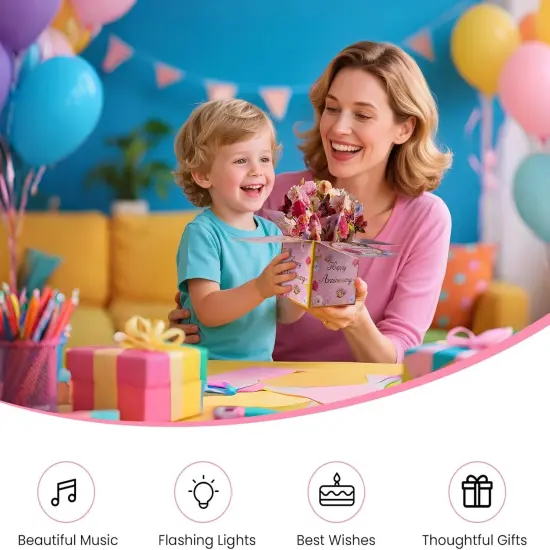 3D Pop Up Cards with Music, Romantic LED Light 3D Flower Gift Box, Handmade Foldable Greeting Cards Box with Envelope for Anniversary,Festivals & Special Occasions {3}