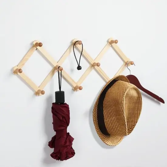 Expandable Coat Rack Accordion Wall Hangers Wooden Hat Rack Wall Mounted Hooks for Keys Coffee Mugs Bows Holder {3}