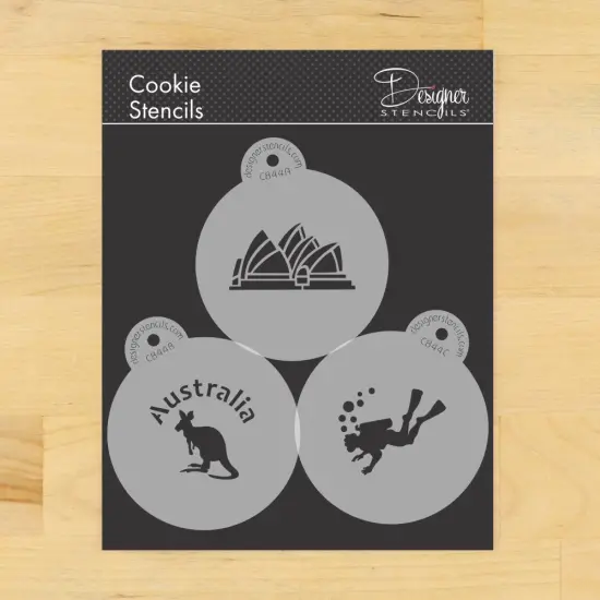 Down Under Australia Cookie Stencil Set | C844 by Designer Stencils | Cookie Decorating Tools | Baking Stencils for Royal Icing, Airbrush, Dusting Powder | Reusable Plastic Food Grade Stencil for Cookies | Easy to Use & Clean Cookie Stencil {1}
