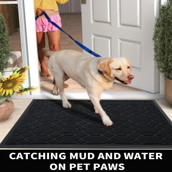 Front Door Mat, All-Season Waterproof Door Mats Outside Entrance, All-Weather Outdoor Indoor Non-Slip Doormat, Stain and Fade Resistant, Patio Entry Mat, 29.5x17, Black {5}