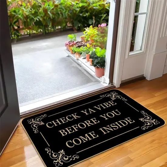 Funny Welcome Doormat for Entryway Check Ya Vibe Before You Come Inside Mats for Front Door with Rubber Backing Doormat Entrance Indoor and Outdoor Personalized Mats Anti-Slip Gift Mat 29 x 17 Inch {4}
