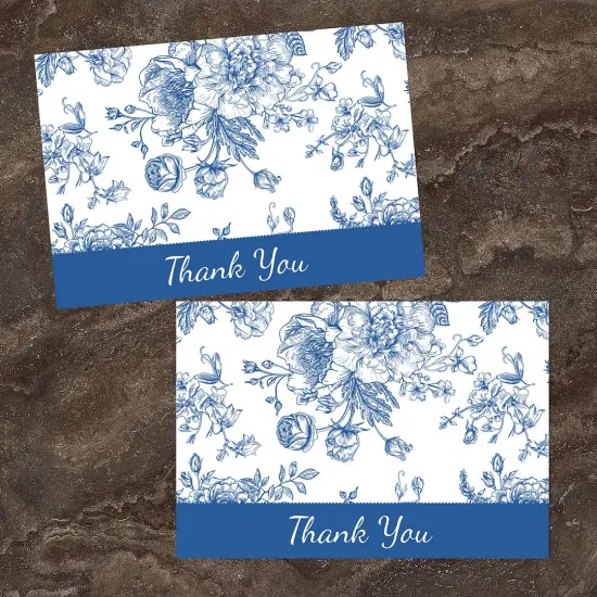 Great Papers! Blue Floral Toile Thank You Note Card and White Envelope, 4.875" x 3.375", 24 count {5}