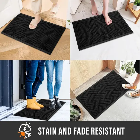 Durable Front Door Mat, Absorbent Muddy Dirt Resist Welcome Door Mats Outdoor Indoor, Stain and Fade Resistant, Non-Slip Rubber Backing Low Profile Doormat for Entryway, 30&times;17, Black {5}