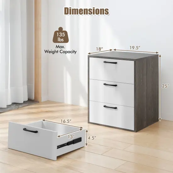 Costway 1/2 PCS 3 Drawer Dresser Chest of Drawer Storage Cabinet with Wide Storage Space Organizer {4}