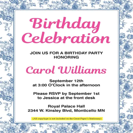 Great Papers! Blue Toile Floral Letterhead, for Invitations, Announcements and Personal Messages, Printer Friendly 8.5&rdquo;x11&rdquo;, 50 Pack {5}