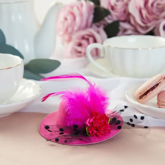 Juvale 6 Pieces Mini Tea Party Hats for Baby Girls Ages 1–11 Months, Clip-On Design - Fancy Hair Fascinators in 6 Colors, Tiny Hat Hair Clips for Infants and Little Ones (4 Inches) Multicolor {4}