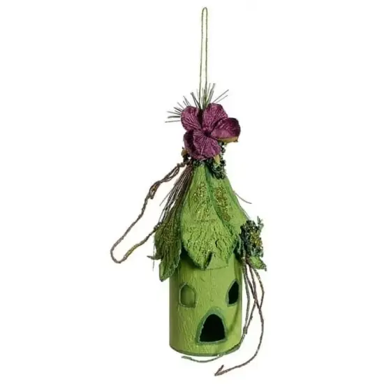 Allstate Whimsical Birdhouse Christmas Ornament - 8.5" - Green and Purple {1}