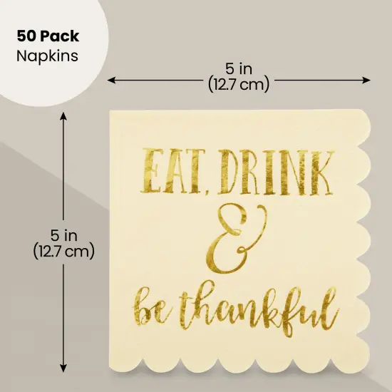 50 Pack Thanksgiving Cocktail Napkins Party Supplies Table Decorations, Eat Drink and Be Thankful (5 x 5 In) {2}