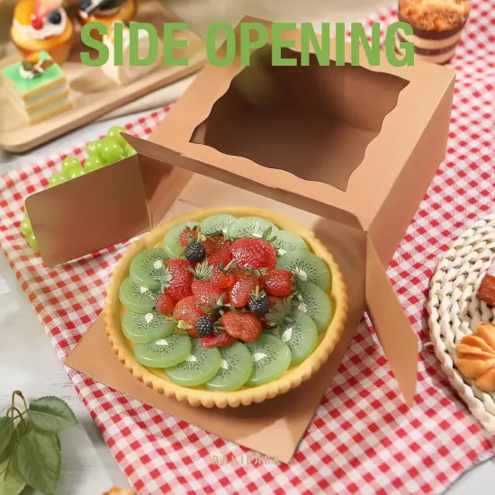 25 Kraft Bakery Boxes with Window, 8x8x4 Inches Cake Boxes with Window, Treat Boxes for Pastry, Cupcake, Cookies, Muffins, Pie {2}