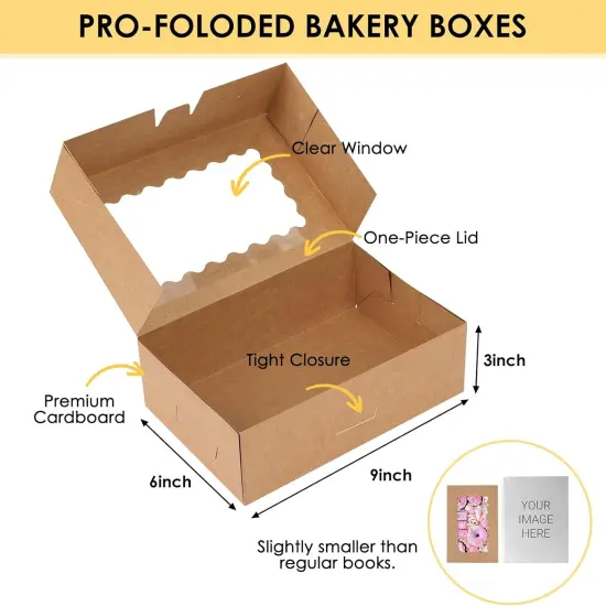 28pcs Cookie Boxes with Window, 9x6x3 Inch Brown Bakery Boxes Pastry Containers for Chocolate Covered Strawberries, Candy, Muffins, Donuts {4}