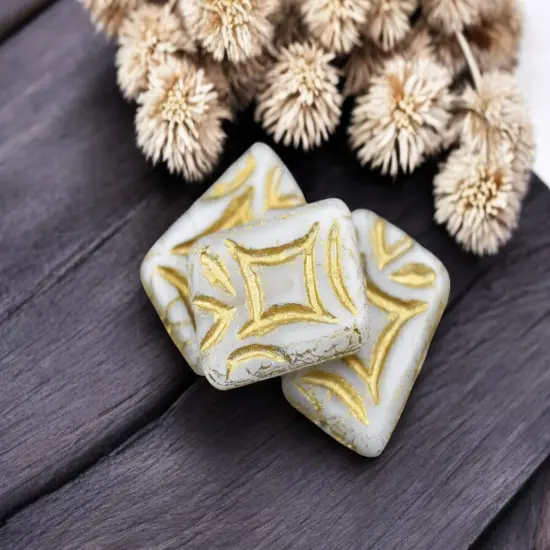 *6* 19x13mm Bronze Washed Matte White Opal Rectangle Beads {2}