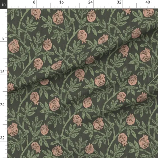 Various Fabrics by the Yard or Fat Quarter Moody Pomegranate Modern Botanical Fruit Arts And Crafts Nouveau Vintage Style Retro Green Custom Printed Fabric by Spoonflower {1}