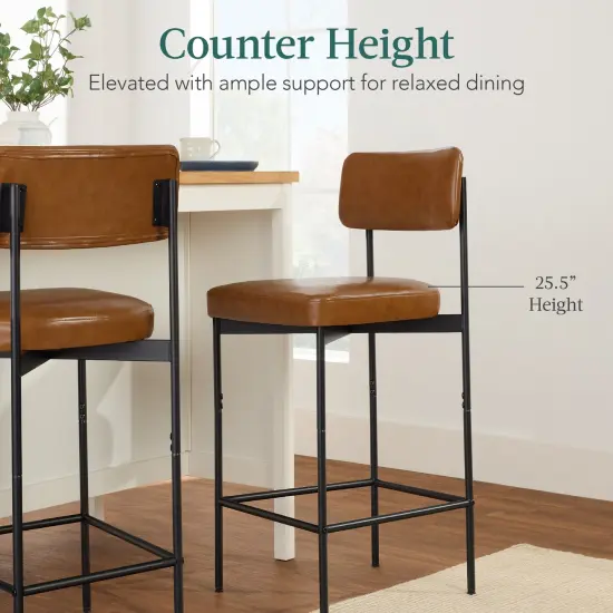 Best Choice Products Set of 2 Faux Leather Counter Stools for Kitchen Island and Dining w/ Metal Frame Camel Brown {5}