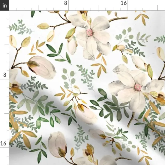 Various Fabrics by the Yard or Fat Quarter Botanical Magnolia Eucalyptus Green Watercolor Floral Wedding Nursery Cream Spring Flowers Custom Printed Fabric by Spoonflower {2}