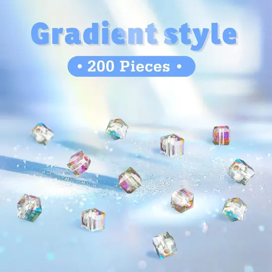 200 Pcs Austrian Crystal Cube Beads Green and Pink Square Glass Bead Quartz Loose Seed Beads {2}